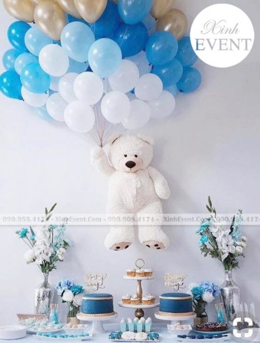 Bóng bay sinh nhật kết hợp trang trí cùng bàn quà gấu teddy XV102
