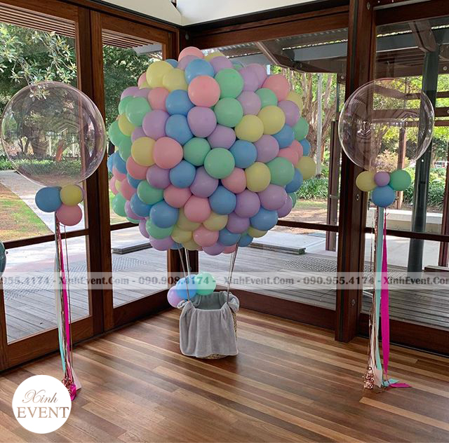 Tiểu cảnh trang trí bóng bay sinh nhật khí cầu bằng heli