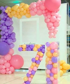 Sản phẩm trang trí sinh nhật bé gái backdrop cùng khung bong bóng đầy màu sắc XV356