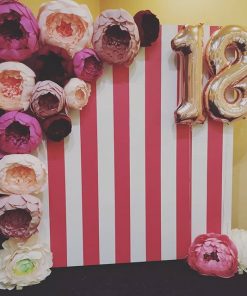 Backdrop sọc dọc trang trí sinh nhật hồng trắng XV542