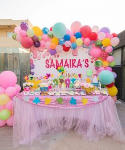 Trang trí bàn sinh nhật bé gái màu hồng XV440