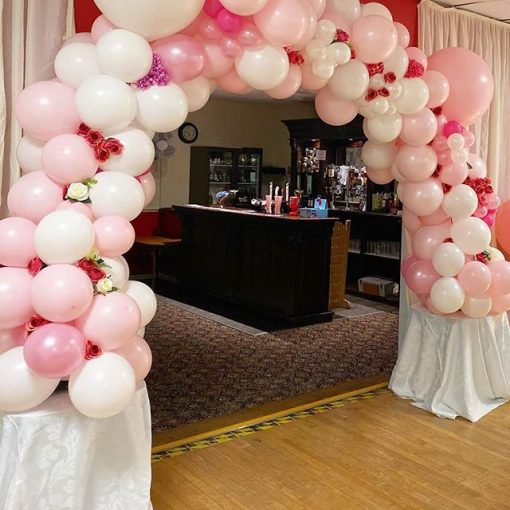 Cổng bong bóng trang trí sinh nhật màu hồng và trắng XV628