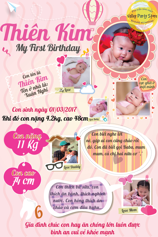 Bảng thông tin sinh nhật dễ thương cho bé gái