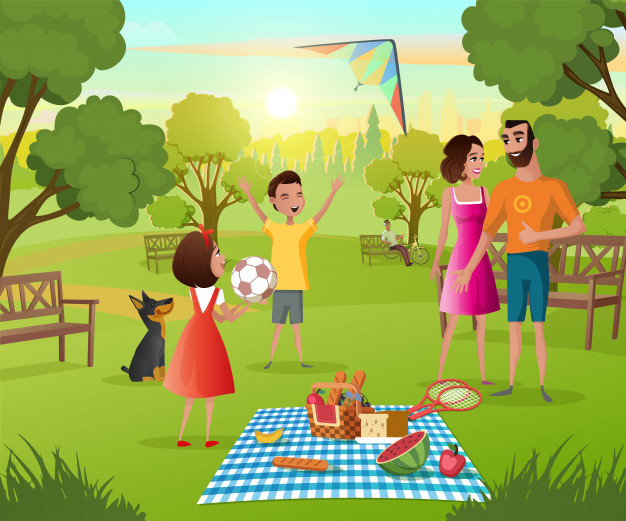 Minh họa gia đình đi picnic cùng nhau